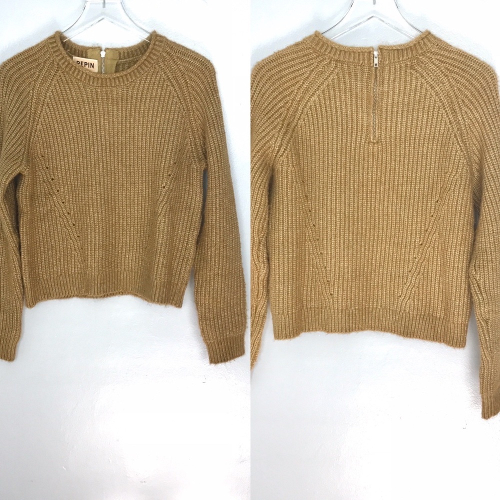 NWT Anthro Pepin Sweater Back Zip Gold/Grey Sz L